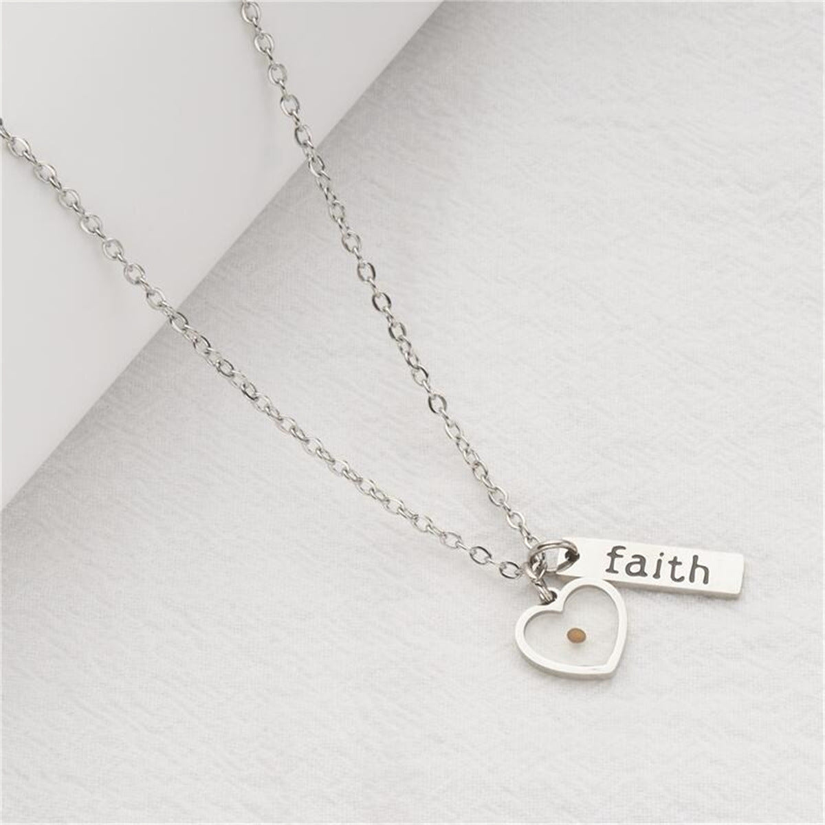 Minimalist Faith-Inspired Teardrop-Shaped Stainless Steel Pendant Necklace with Engraved Custom Text, Polished Finish