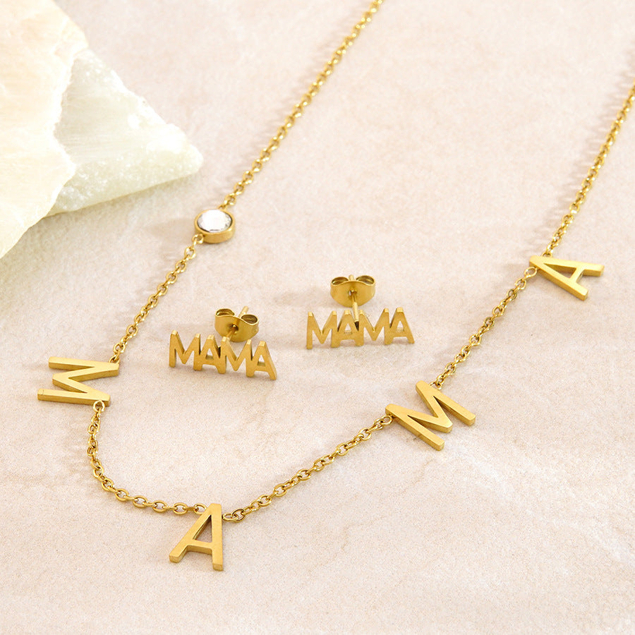 Elegant 18K Gold Plated Stainless Steel Letter Cubic Zirconia Necklace for Women