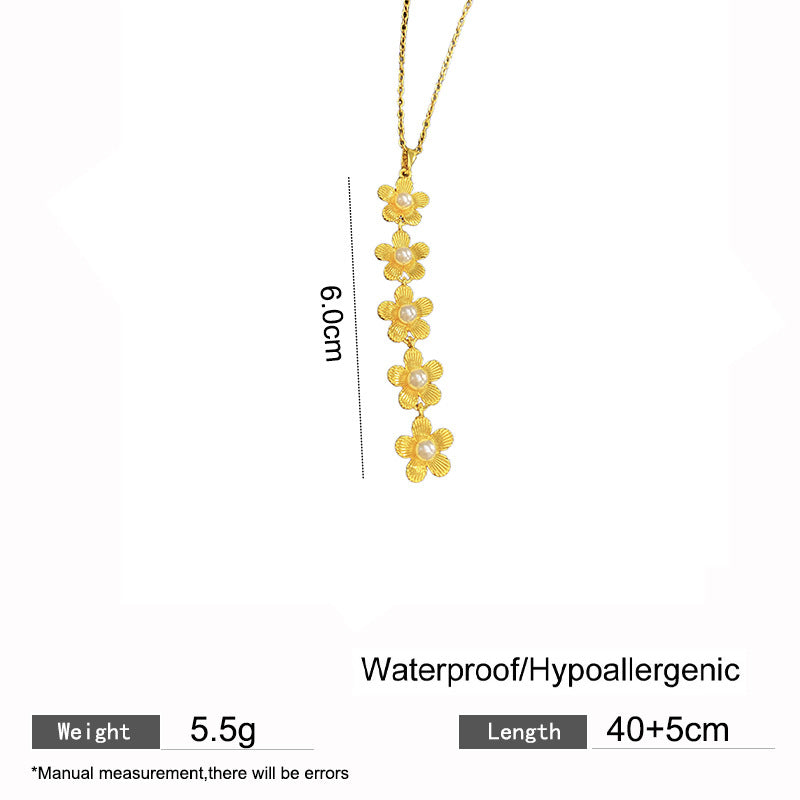 Micro-Paved Cubic Zirconia Star Floral Tassel Titanium Steel Necklace for Women
