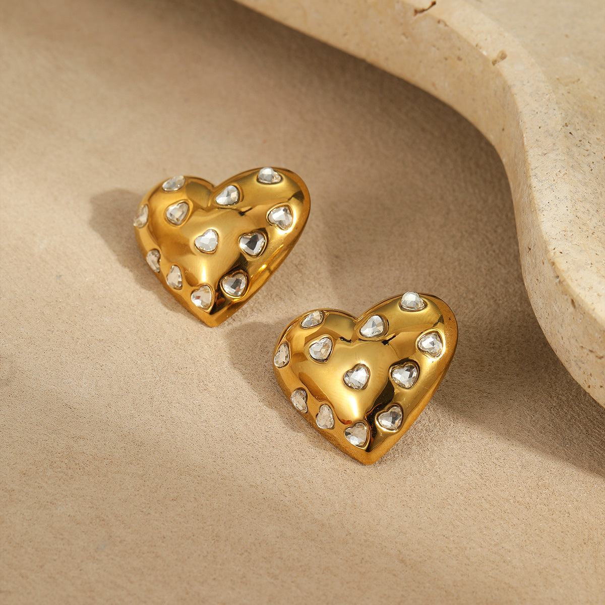 Set di collana e orecchini in acciaio inossidabile a forma di cuore, placcato oro 18 carati, stile minimalista e grazioso