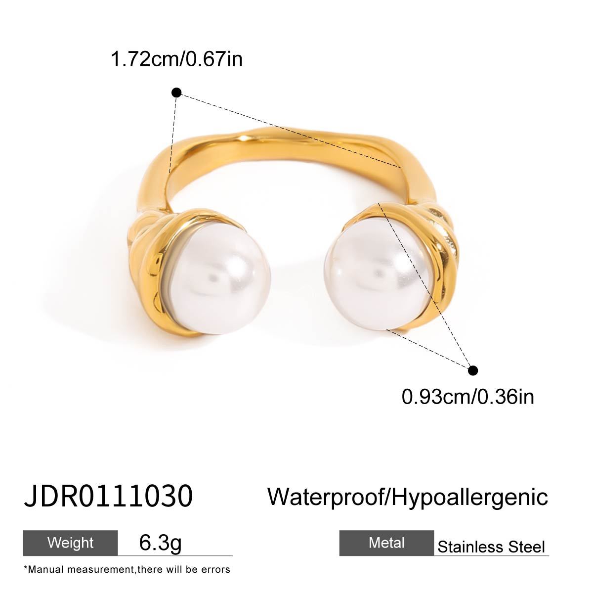 Elegant Geometric 18K Gold Plated Stainless Steel Ring with Pearl Inlay for Women