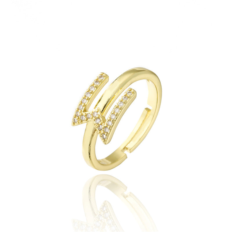 Fashion 18K Gold Plated Brass Micro-inlay Letter Ring Adjustable Open Band for Women