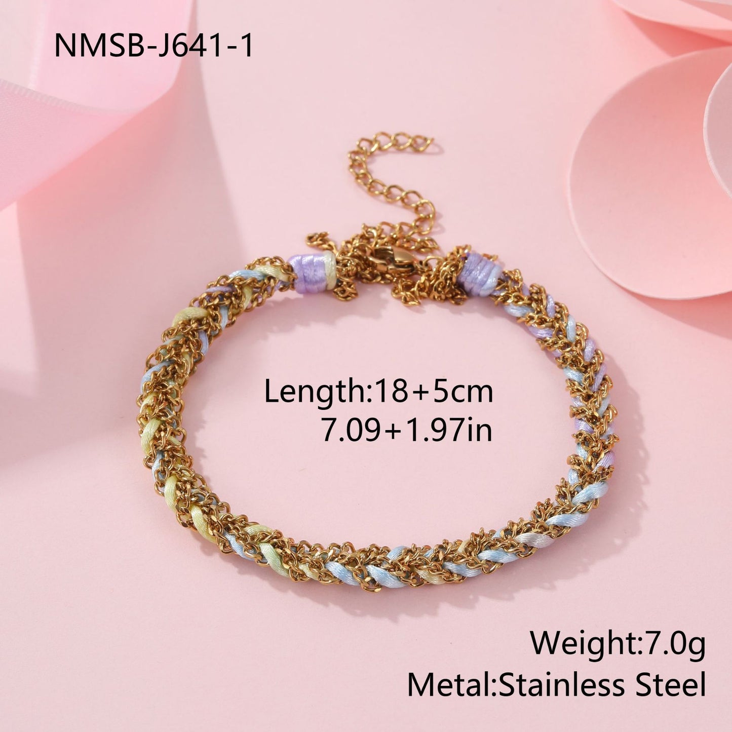 Fashionable Geometric Stainless Steel Braided Rope Bracelet with Tassel and Plated Finish for Women