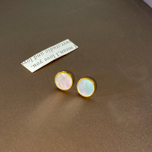 Minimalist Elegant Round Floral Mother of Pearl Inlay Stainless Steel Stud Earrings for Women