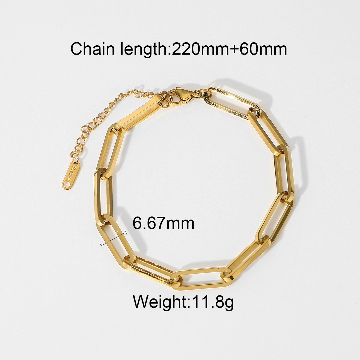 Vintage Geometric Plated Stainless Steel Cuban Link Chain Bracelet for Women