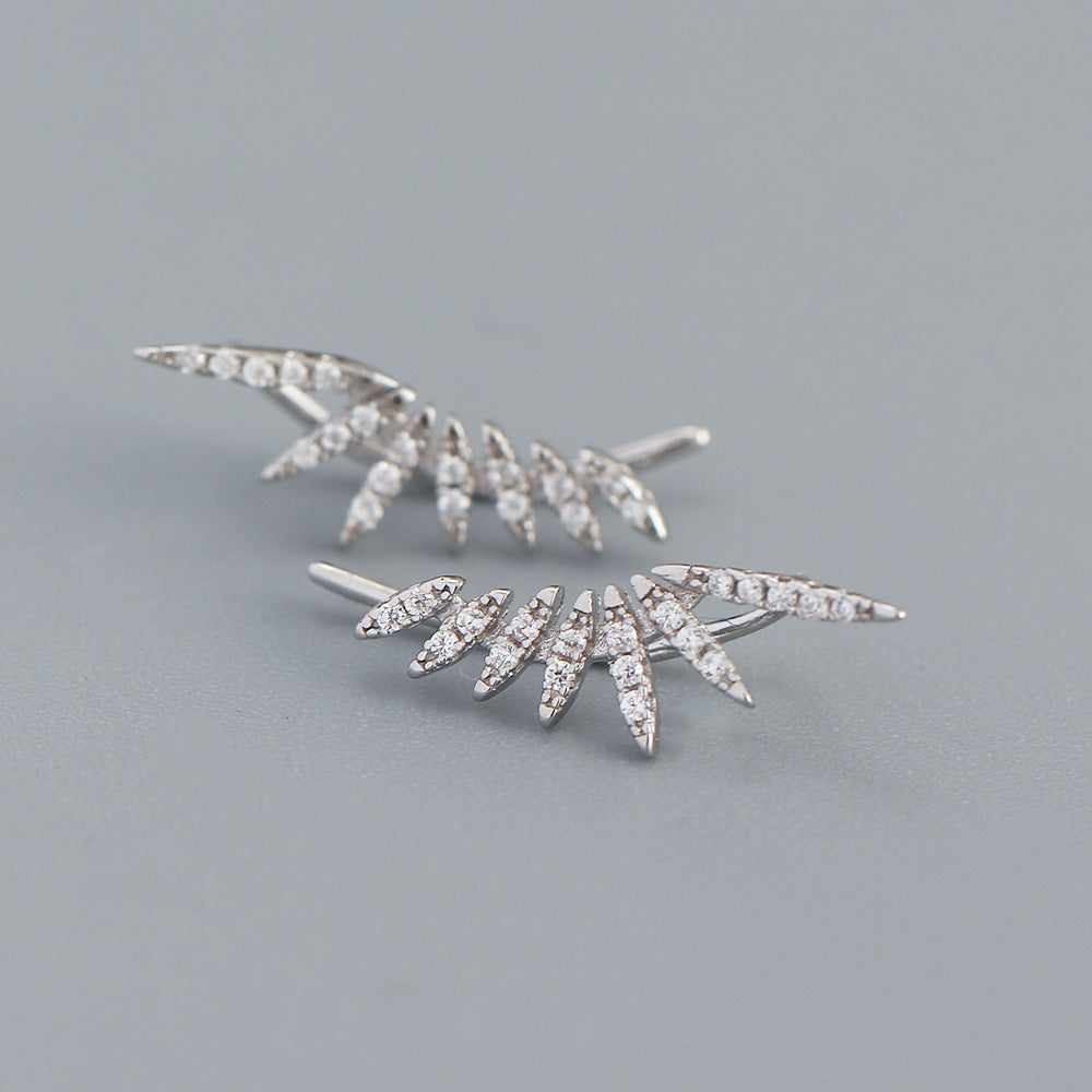 Minimalist Wing-Shaped S925 Sterling Silver Micro-Pave Zirconia Stud Earrings for Women