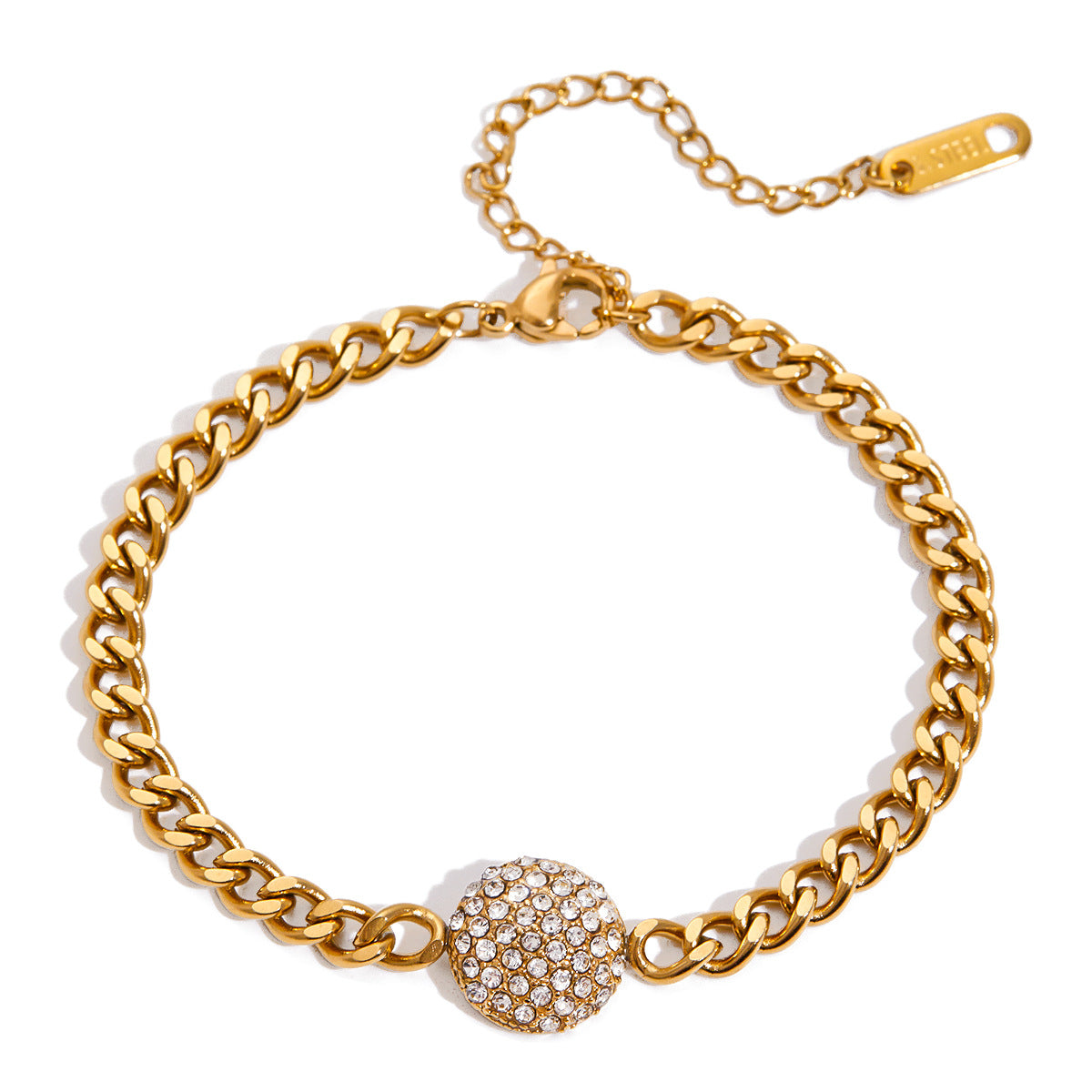 Pulsera geométrica de acero inoxidable chapado con circonita blanca y turquesa para mujer. Joyería minimalista de lujo.