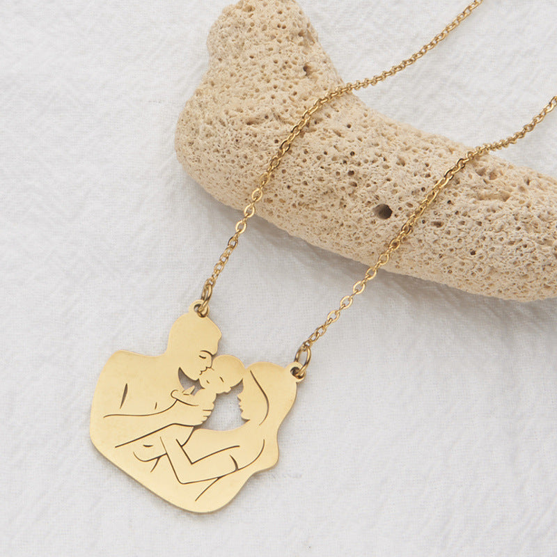 Natural Minimalist Geometric Pendant Necklace in Stainless Steel with Gold and Silver Plating for Unisex