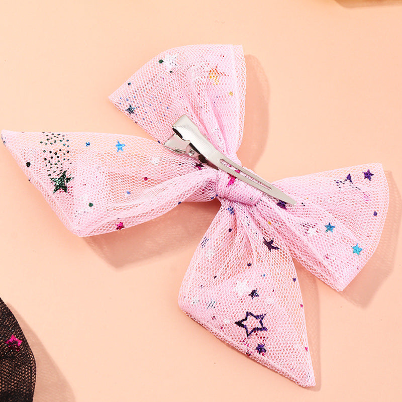 Set di fermagli per capelli con fiocco a fumetto a forma di farfalla in tulle a rete e paillettes per bambine dai 6 ai 10 anni