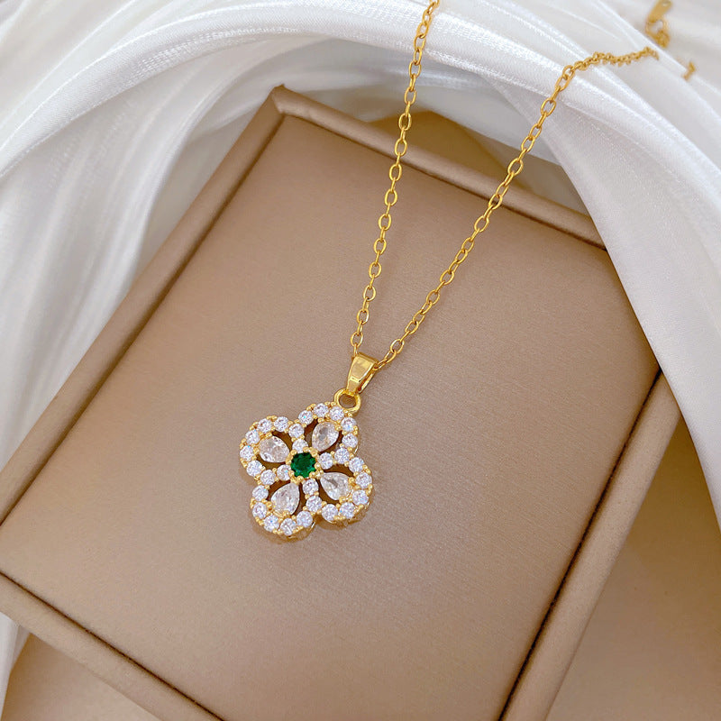 Sweet Minimalist Geometric Titanium Steel Necklace with Cubic Zirconia Brass Pendant for Unisex