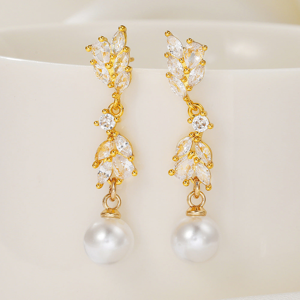 16K Gold Plated Brass Geometric Round Floral Earrings with Micro-set Cubic Zirconia and 925 Sterling Silver Posts