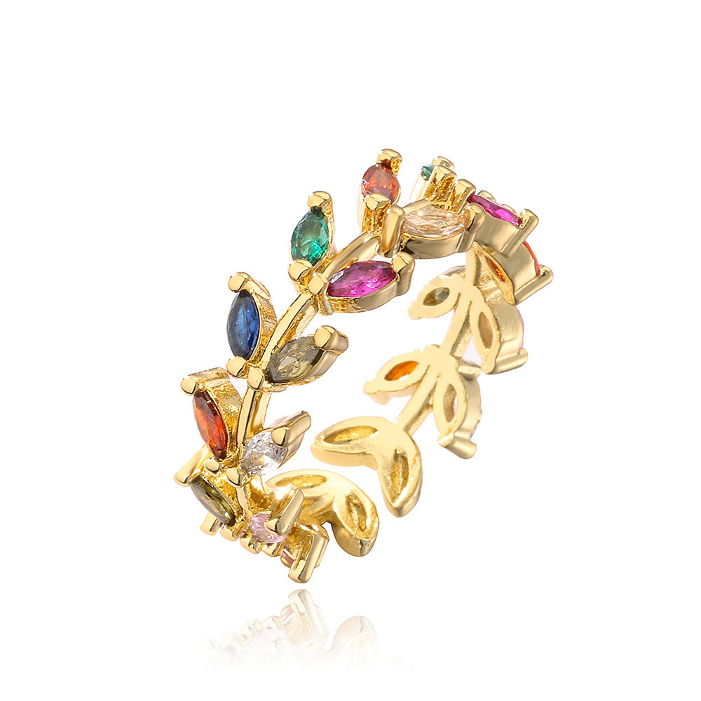 Anello geometrico da donna in rame placcato oro 18 carati e zirconi rainbow micro-incastonati per un look alla moda da indossare ogni giorno