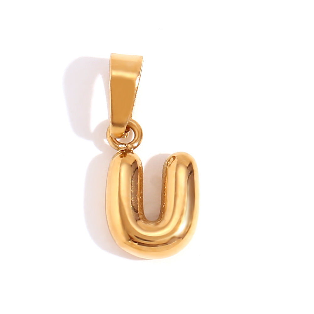 Ciondolo con mini lettera a bolla placcato oro 18 carati in acciaio inossidabile, moda minimalista
