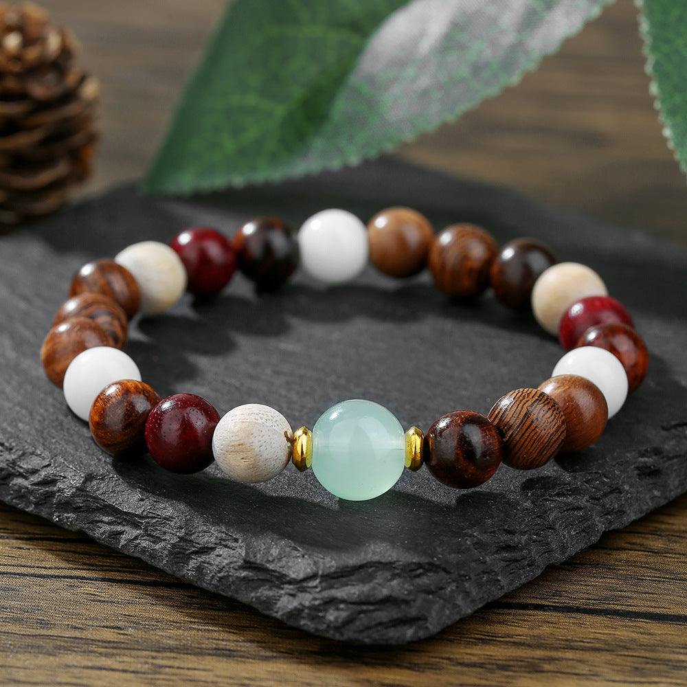 Unique Geometric Round Wood and Agate Beaded Bracelet for Women and Men