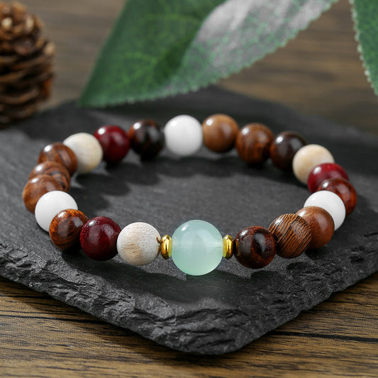 Unique Geometric Round Wood and Agate Beaded Bracelet for Women and Men