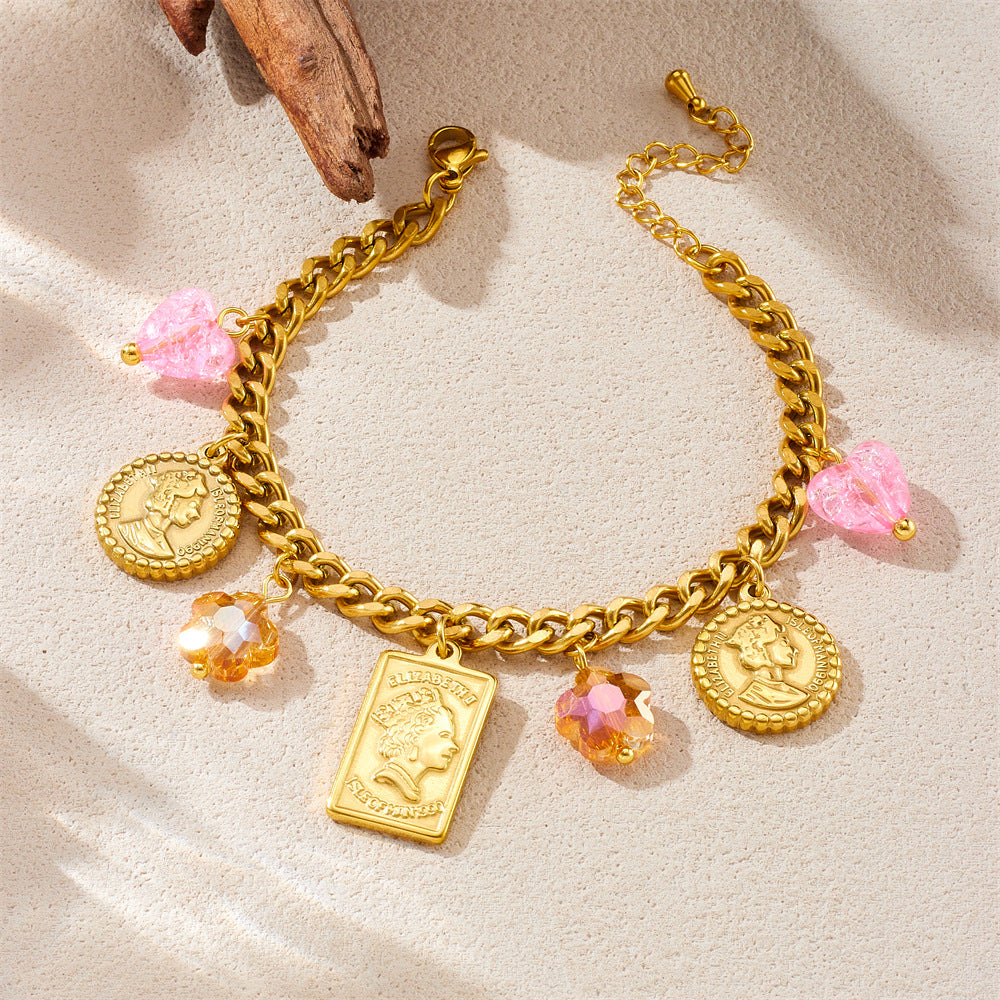 Set Collana con Ciondolo a Farfalla e Bracciale in Acciaio Inossidabile con Finitura Placcata, Stile Vintage