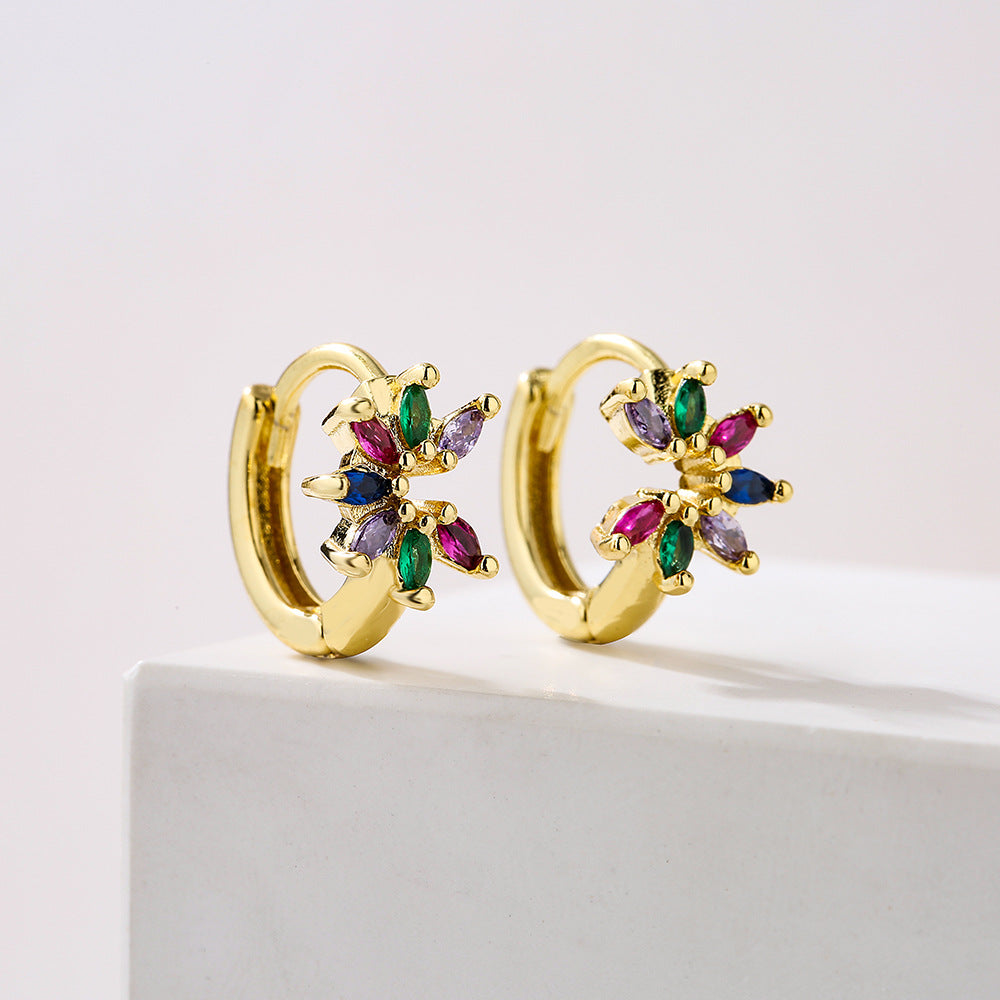 Minimalist Irregular Geometric Earrings for Women in Copper with Real Gold Plating and Colorful Zircon Inlays