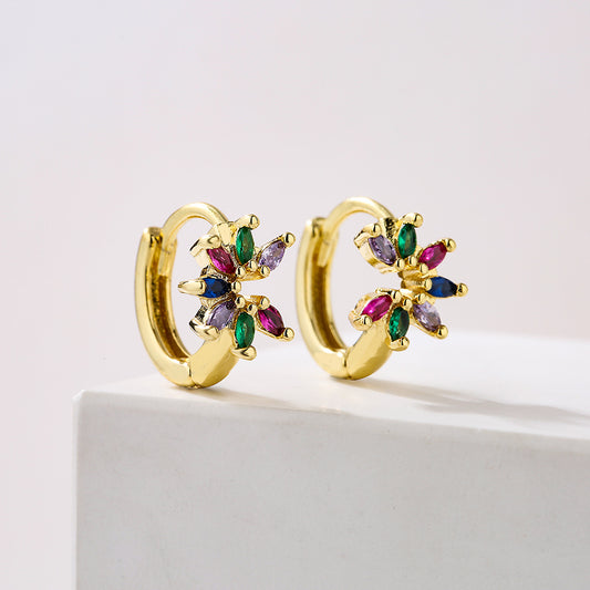 Pendientes minimalistas geométricos irregulares para mujer en cobre con chapado en oro auténtico e incrustaciones de circonitas de colores