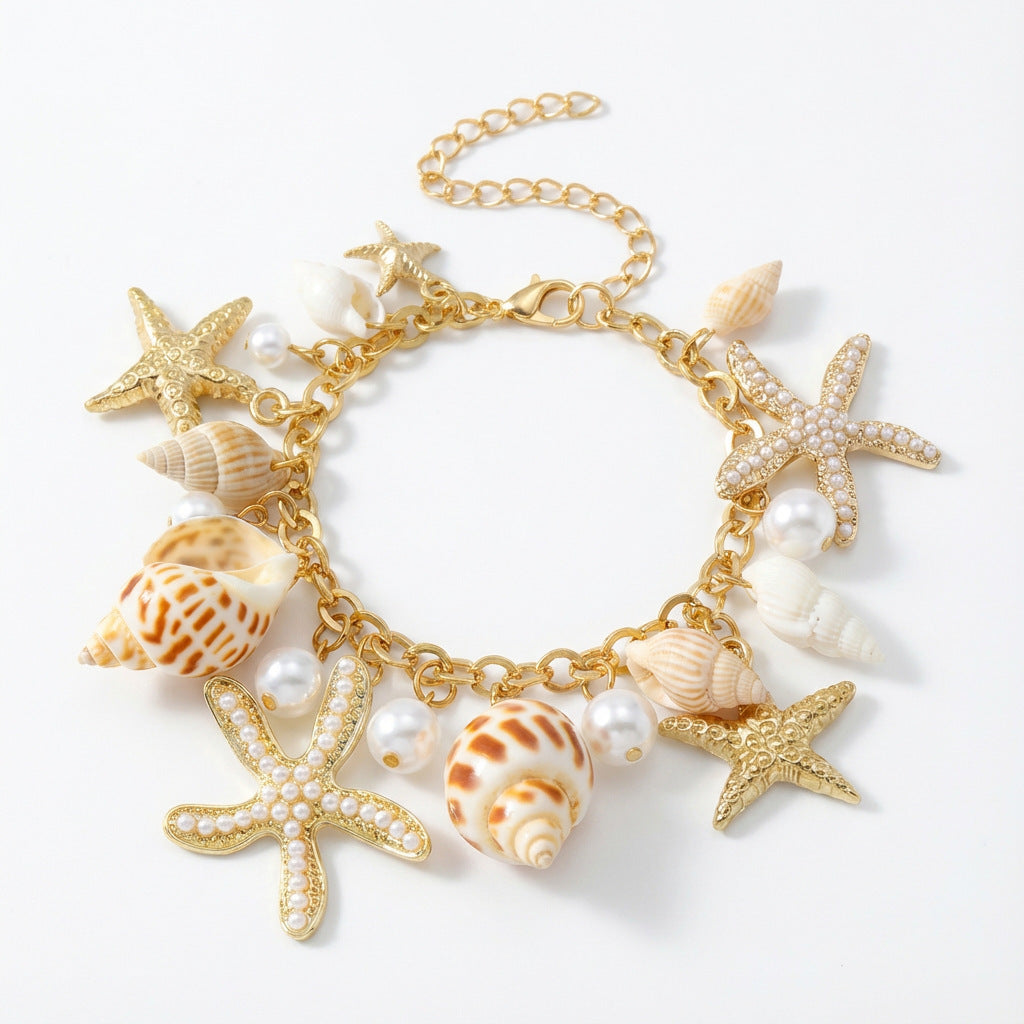 Bohemian Vintage Geometric Shell Starfish Conch Alloy Plated Body Chain for Women