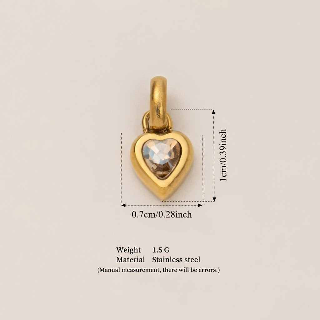 Minimalist Heart Letter Titanium Steel Plated Gemstone Pendant Charm Bar for Women