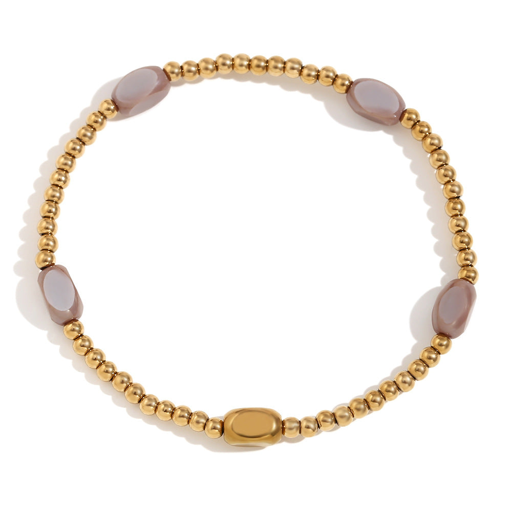Bracciale da donna placcato oro 18 carati in acciaio inossidabile con perline, design geometrico minimalista alla moda