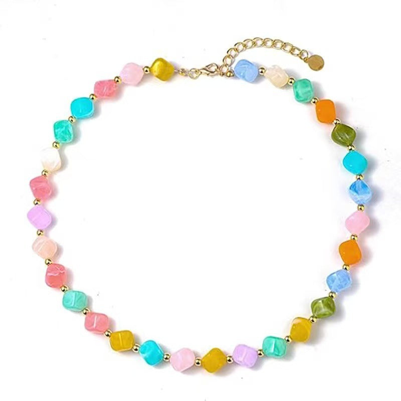 Luxury Heart Resin Pendant Acrylic Bead Necklace for Women