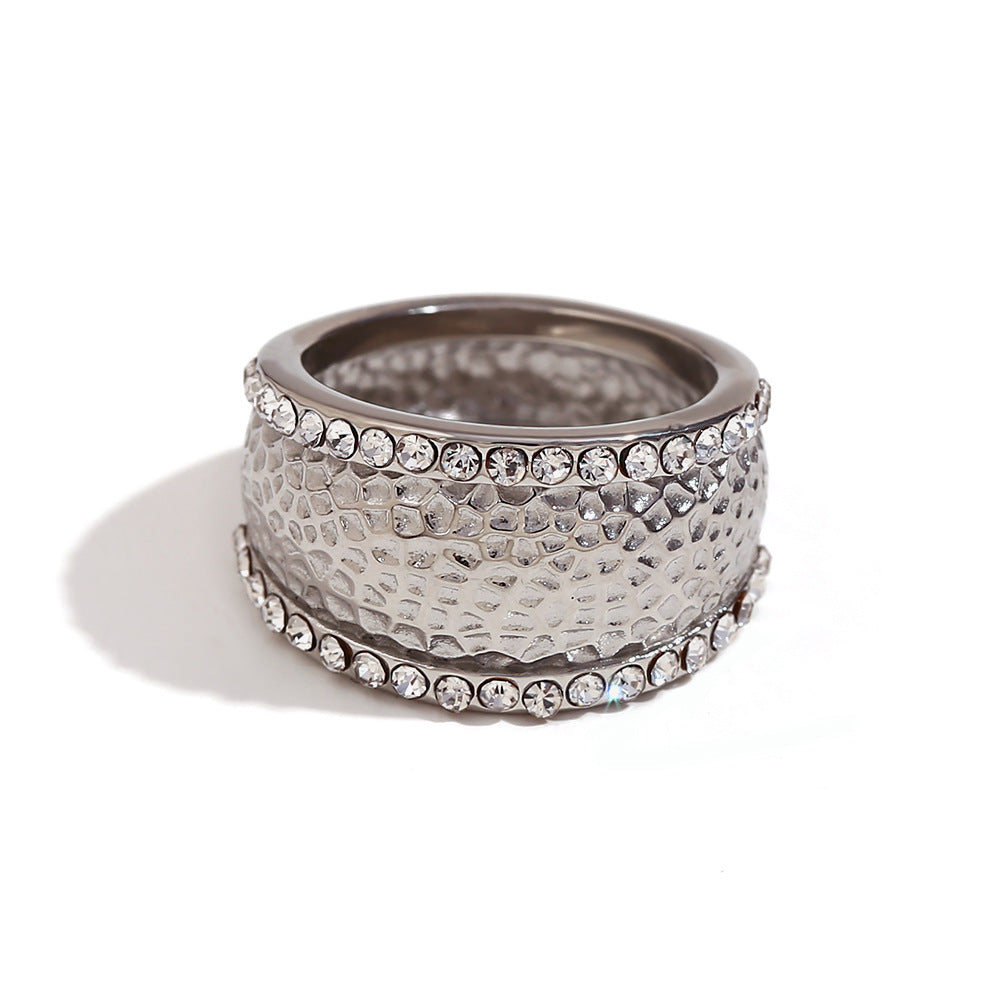 Anello da donna in acciaio inossidabile placcato oro 18 carati, stile vintage geometrico con strass bianchi
