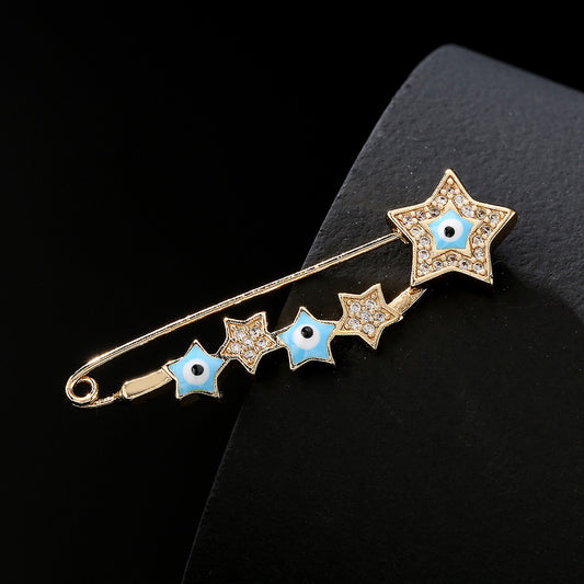 Unique Evil Eye Geometric Brooch 18K Gold Plated Copper Micro-Inlaid Zircon Enamel Statement Pin