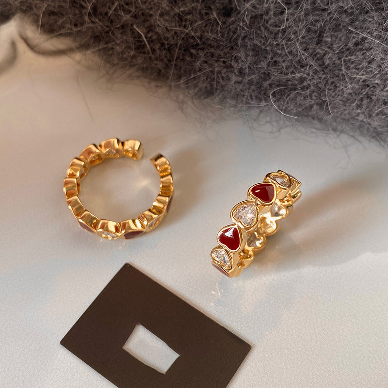 Anello Aperto a Cuore Smaltato di Lusso da Donna in Rame con Finitura Premium