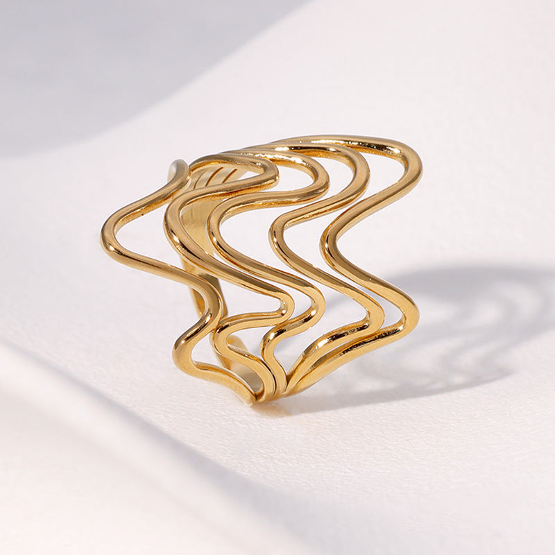 Minimalist Geometric Line Irregular Index Finger Ring in Stainless Steel with Plated Finish for Women