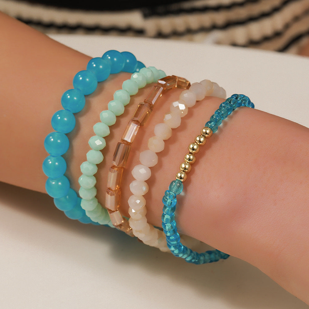 Streetwear Geometric Acrylic Glass Crystal Beaded Bracelet Set Handmade Unisex
