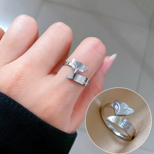 Minimalist Fox Letter Titanium Steel Ring for Men and Women with Polished Finish Adjustable Index Finger Band
