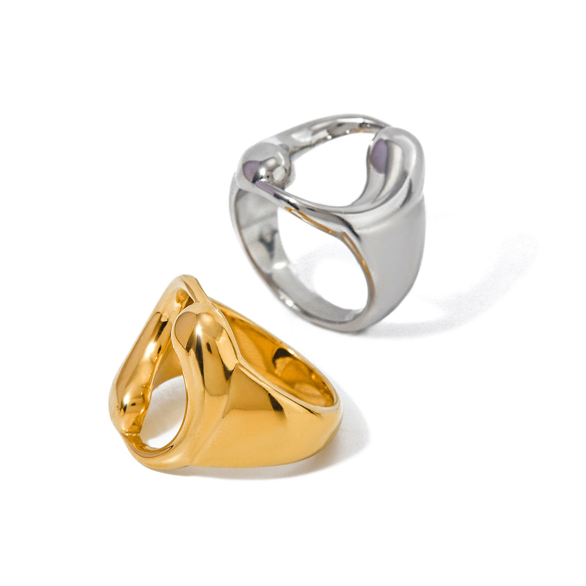 Unique Ins Style 18K Gold Plated Stainless Steel Waterdrop Ring Geometric Elliptical Design Unisex Jewelry