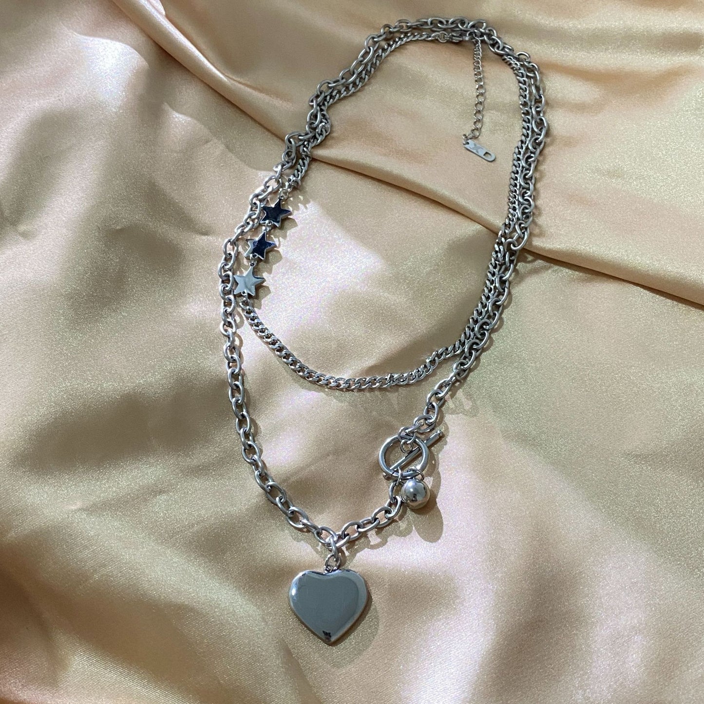 Gold Plated Titanium Steel Double Layer Heart Necklace