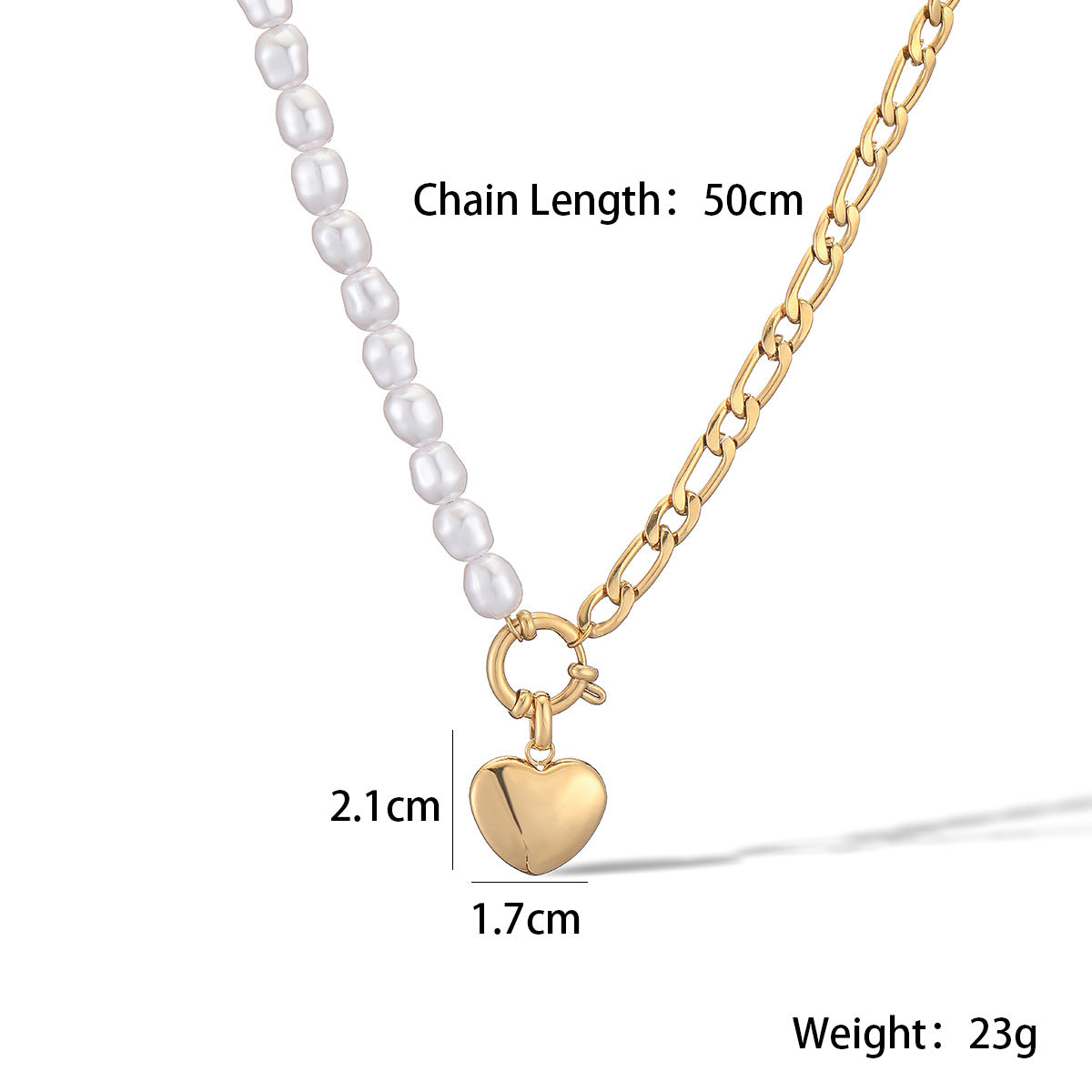 Collana da Donna Minimalista con Perle in Acciaio Inossidabile Placcato Oro 18K a Forma di Cuore