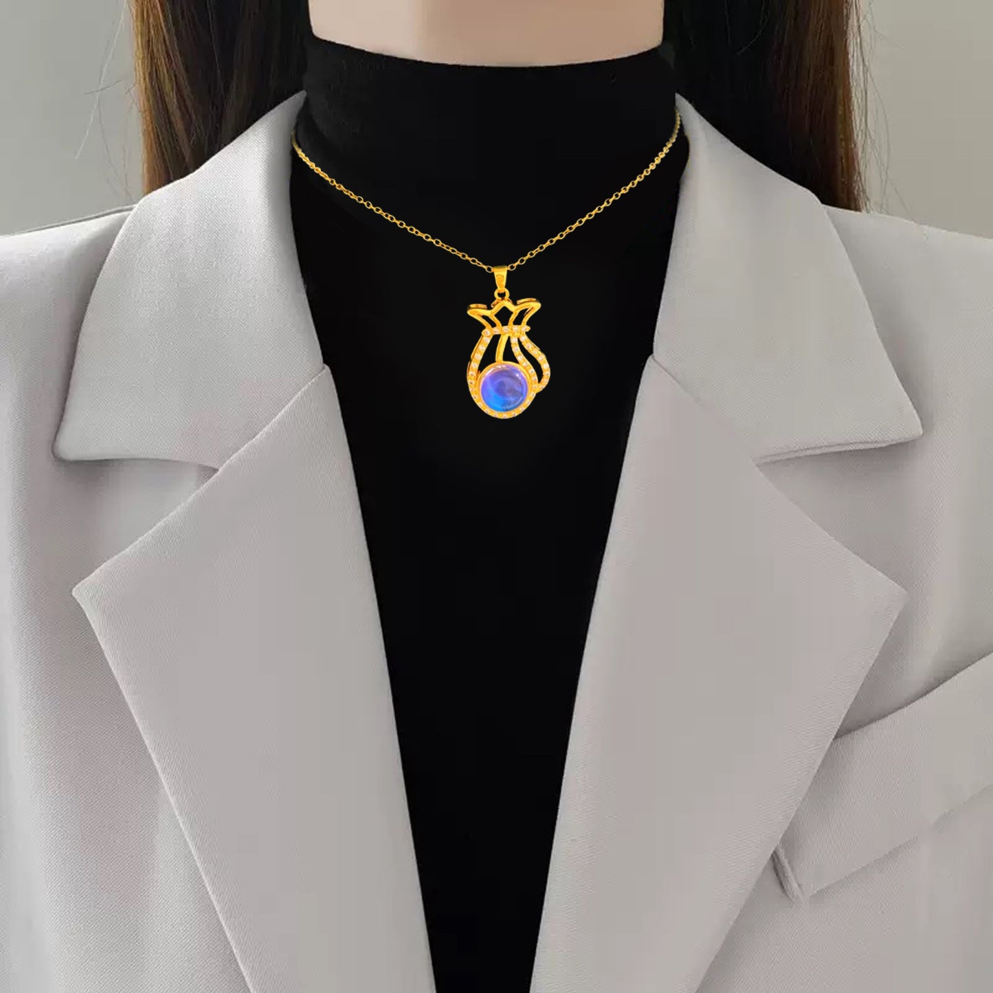 Sweet Luxury Gradient Heart Full Cubic Zirconia Pendant Titanium Steel Cable Chain Necklace