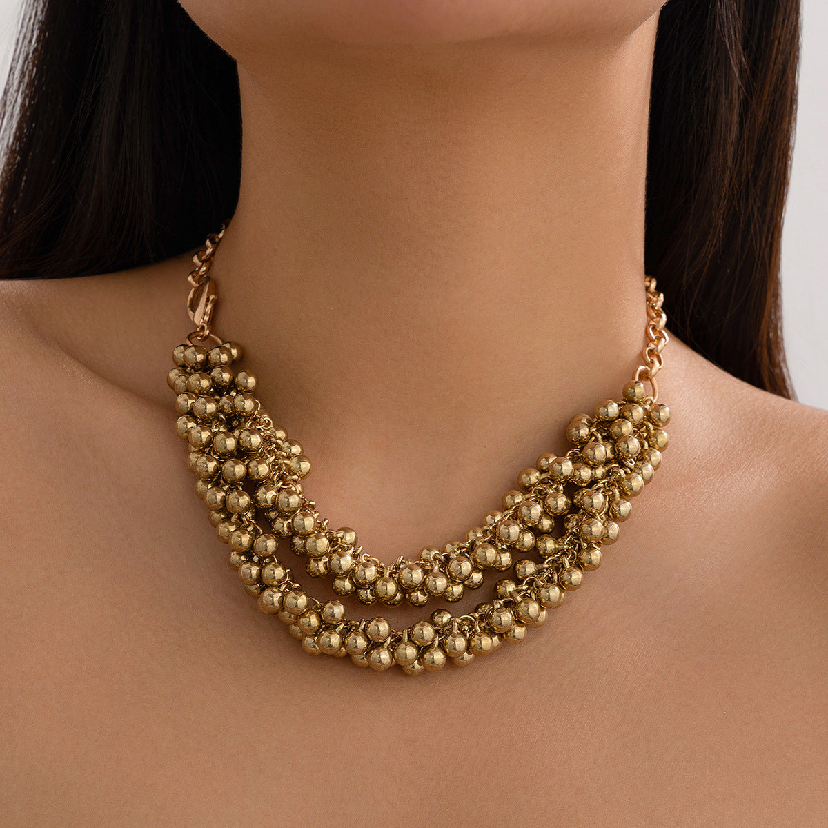 Exaggerated Geometric CCB Ball Pendant Necklace with Plated Finish for Women