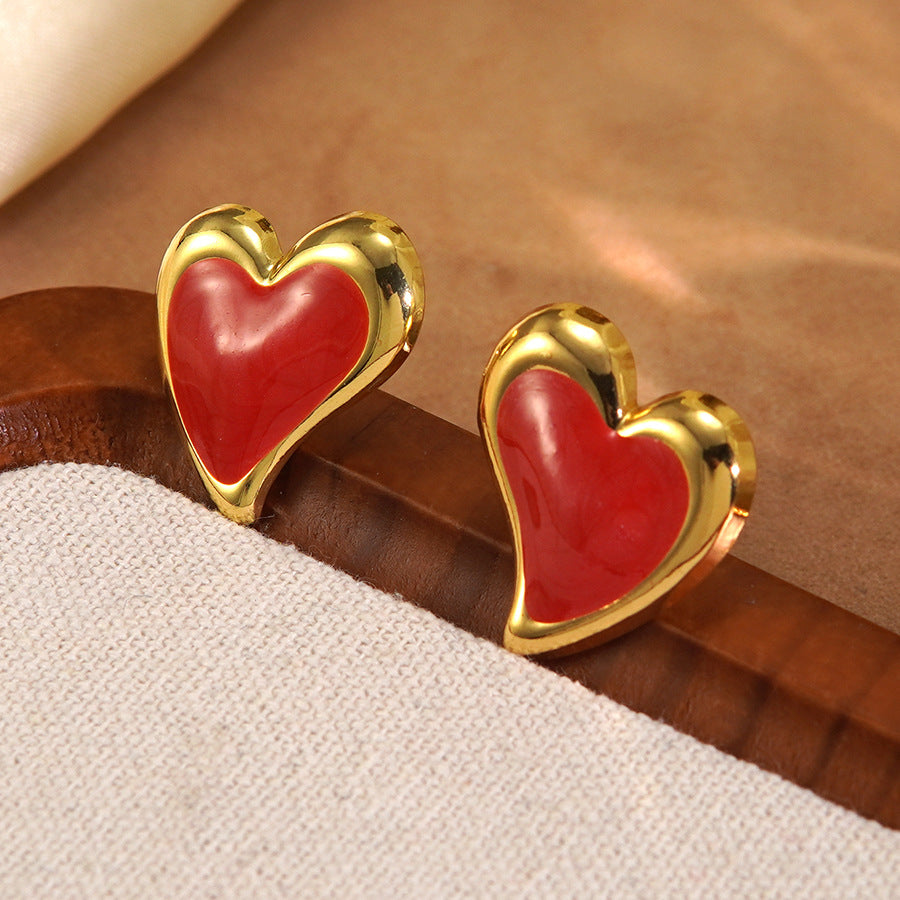 Orecchini da donna minimalisti in acciaio inossidabile con cuore smaltato a goccia