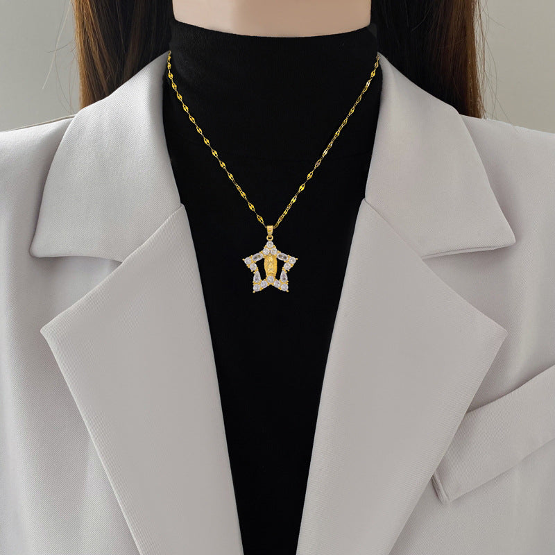 Minimalist Geometric Stainless Steel Necklace with Moon Pendant for Women and Men, Elegant Clavicle Chain with Polished Finish