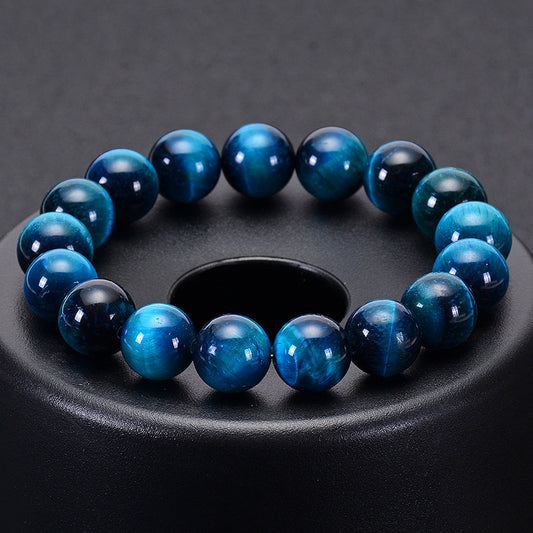 Minimalist Natural Blue Tiger's Eye Round Beaded Bracelet Unisex Geometric Handmade Jewelry