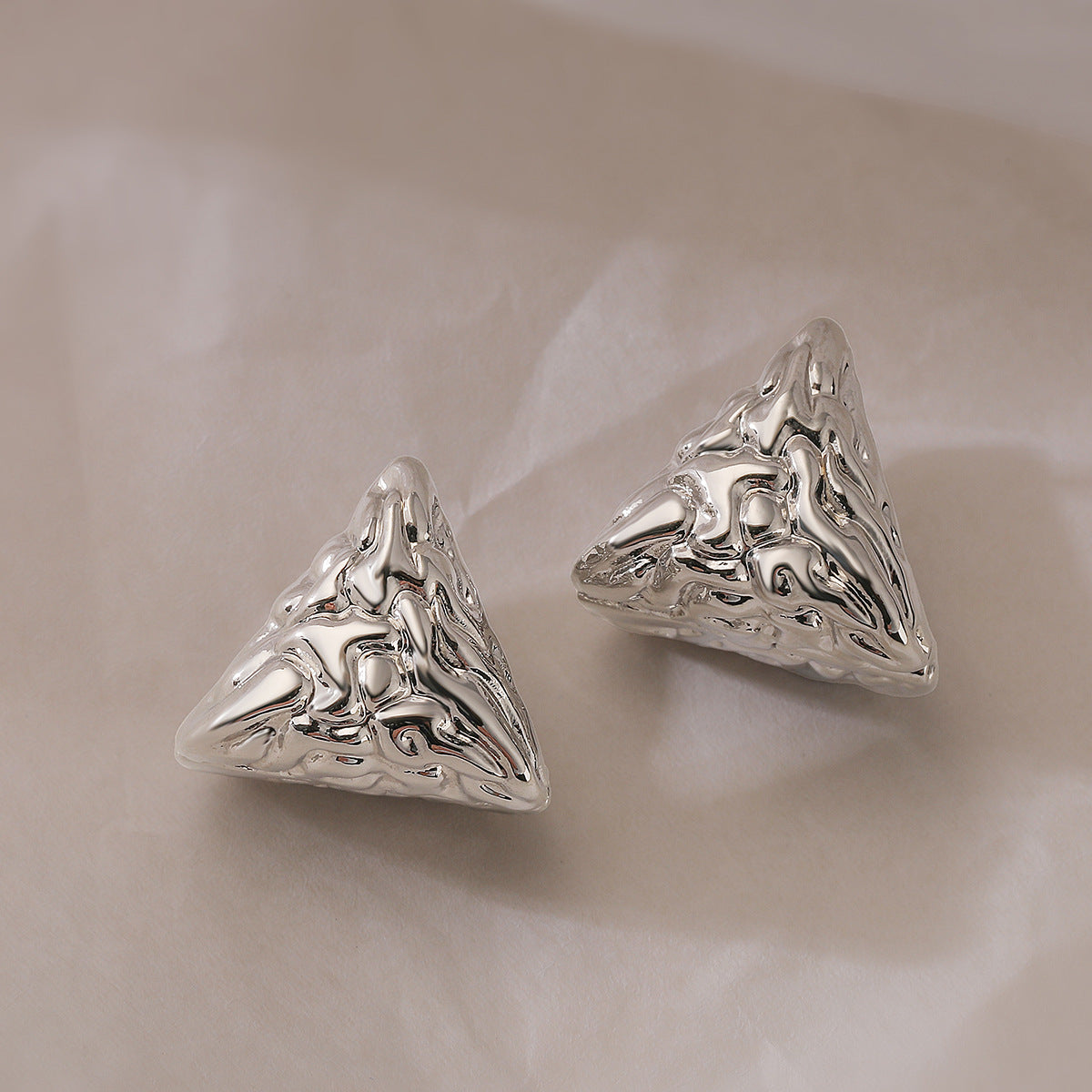 Minimalist Geometric Folded Triangle Earrings for Women in Brass with Electroplating Finish
