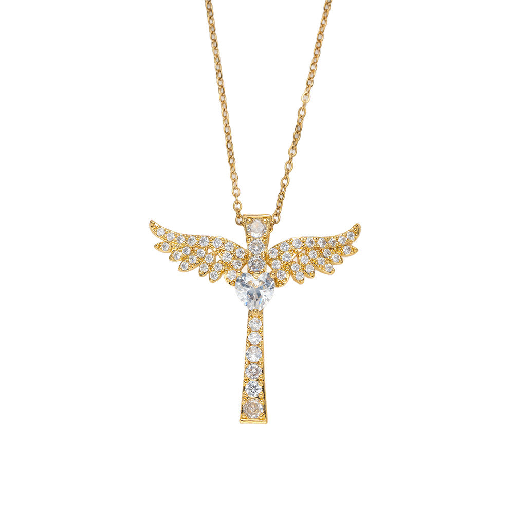Luxury Style Cross Pendant Necklace in Gold-Plated Copper with Zircon Inlay on O-Chain for Unisex Wear