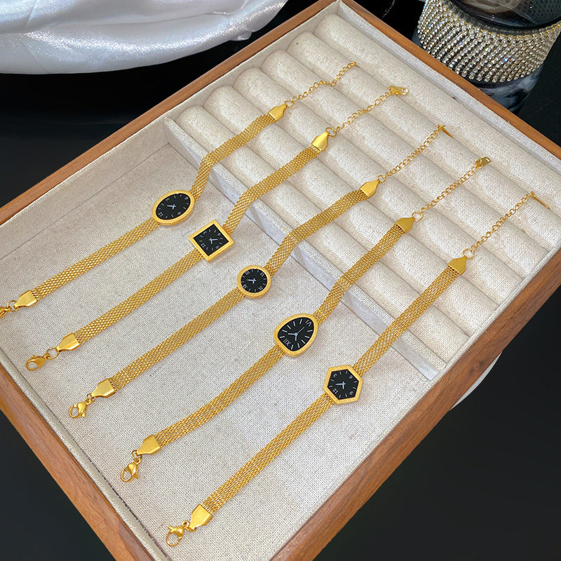 Minimalist Gold Plated Titanium Steel Round Dial Necklace Geometric Line Design