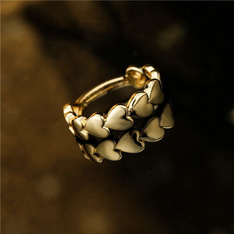 Punk 18K Gold Plated Heart Geometric Brass Ring with Cubic Zirconia for Women