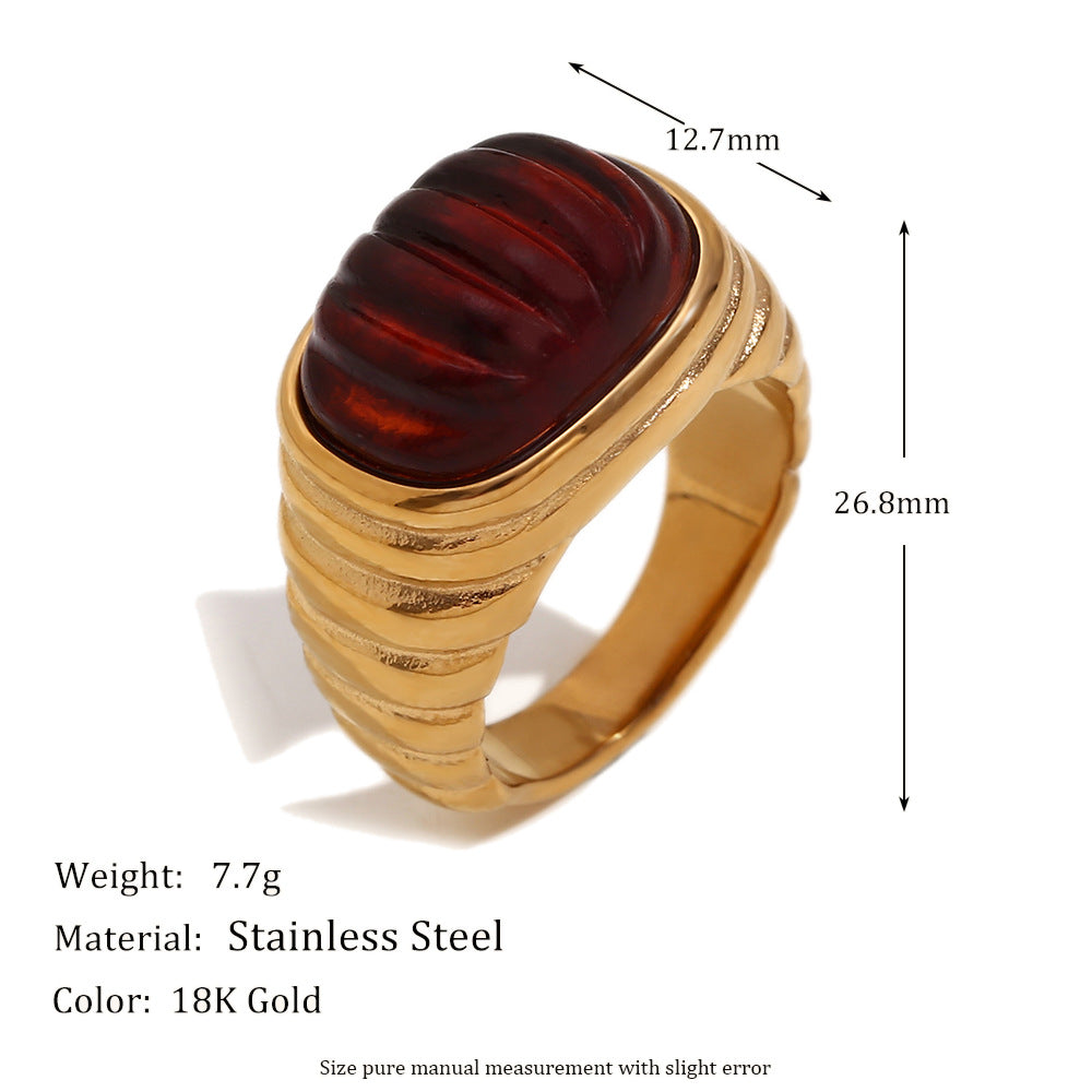 Anello in acciaio inossidabile geometrico quadrato vintage elegante placcato oro 18 carati con strass