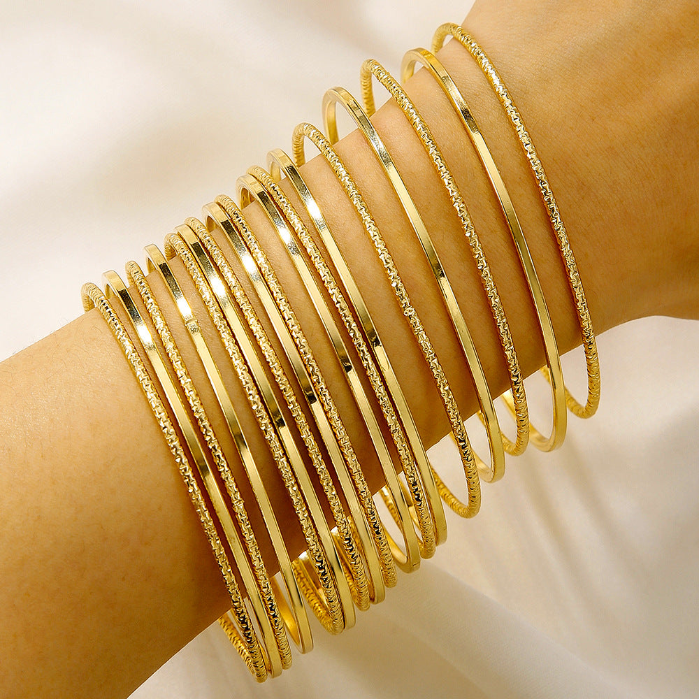 Elegant Geometric Round Plated Iron Bangle Set for Women