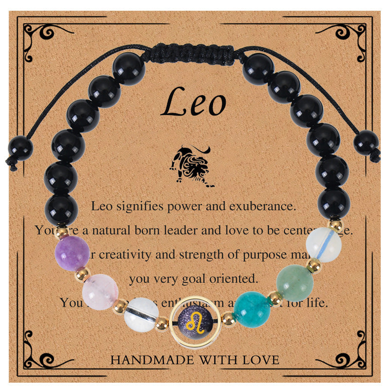 Elegant Geometric Natural Crystal Zodiac Beaded Bracelet Unisex Handmade Jewelry with Card