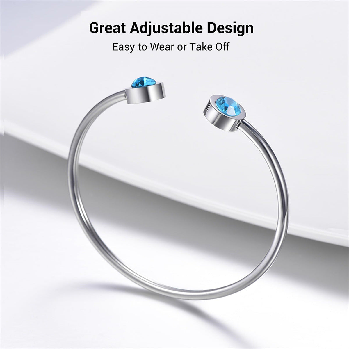 Pulsera minimalista geométrica de acero inoxidable con piedra de nacimiento de diciembre para mujer