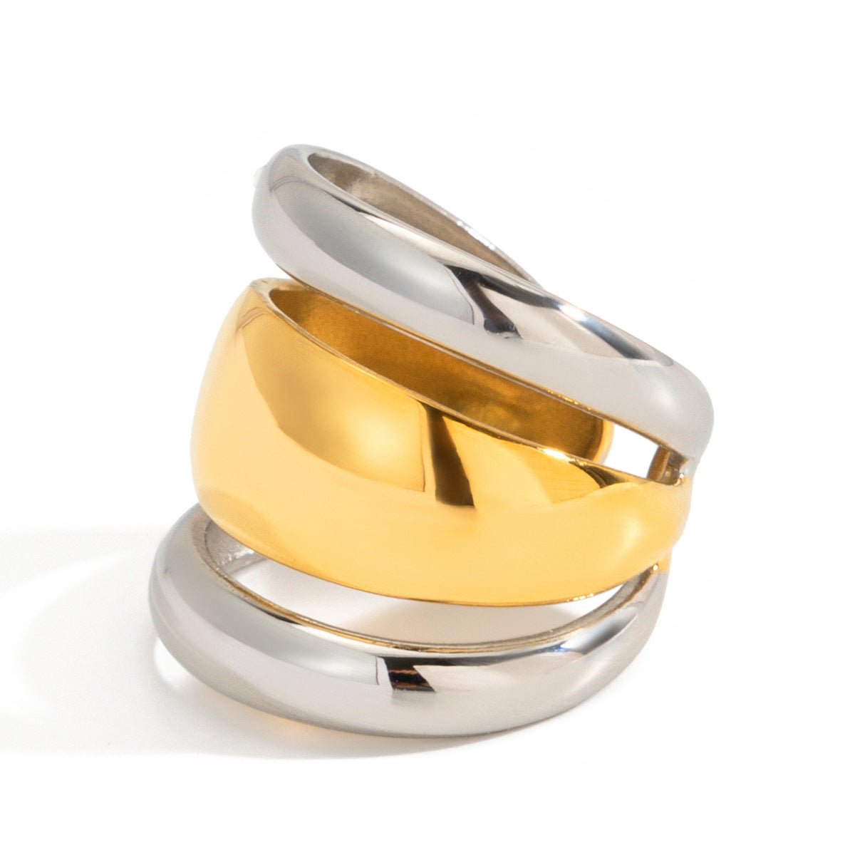 Anello Geometrico in Acciaio Inossidabile con Placcatura PVD in Oro 18K da Donna, Accessorio di Lusso Minimalista alla Moda
