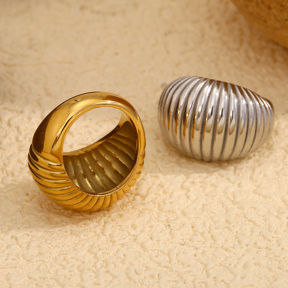 Minimalist Geometric Stainless Steel Ring with 18K Gold Plating for Women